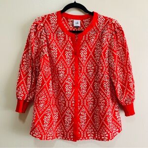 Cabi Red and White Eyelet Women's Top size large